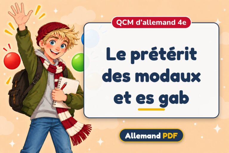 Le prétérit des modaux et es gab : QCM d’allemand 4e, illustration Allemand PDF