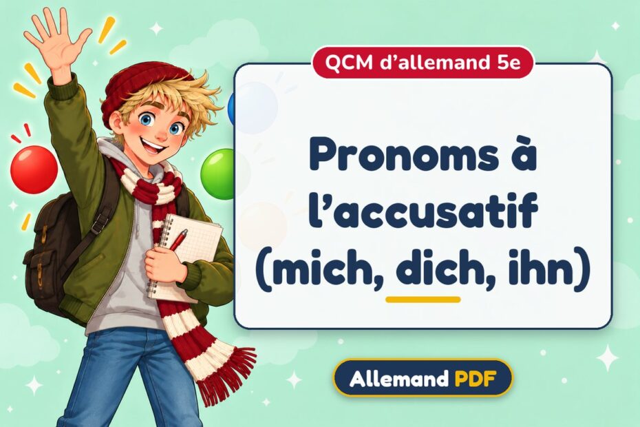 Pronoms à l’accusatif (mich, dich, ihn) : QCM d’allemand 5e, illustration Allemand PDF
