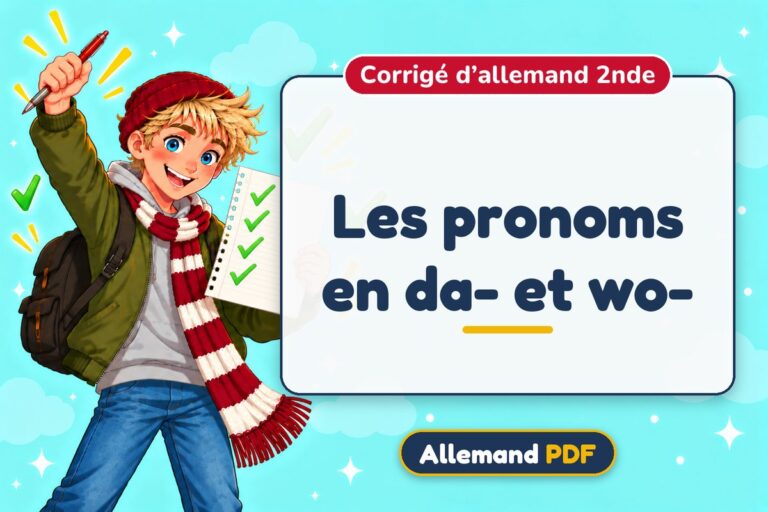 Les pronoms en da- et wo- : corrigé d’allemand 2nde, illustration Allemand PDF
