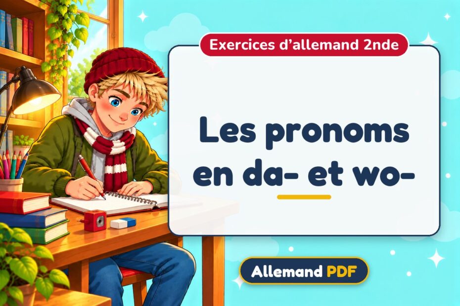Les pronoms en da- et wo- : exercices d’allemand 2nde, illustration Allemand PDF