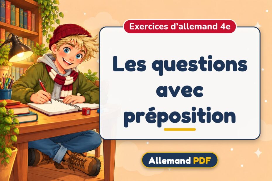 Les questions avec préposition : exercices d’allemand 4e, illustration Allemand PDF