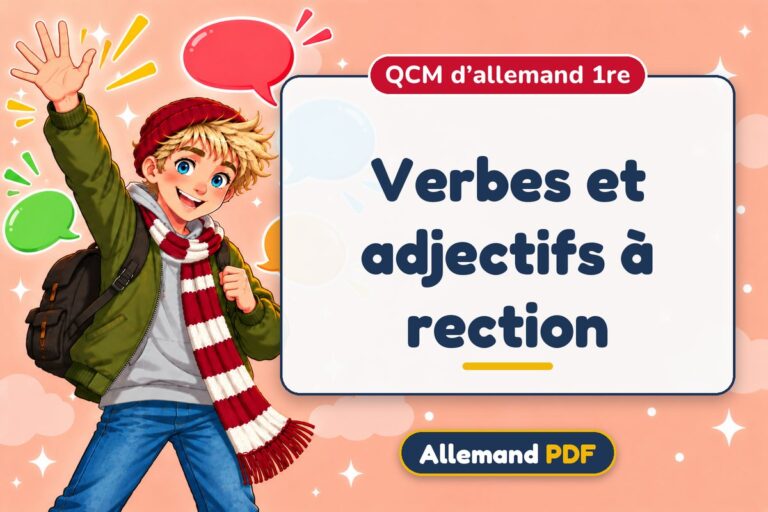 Verbes et adjectifs à rection : QCM d’allemand 1re, illustration Allemand PDF