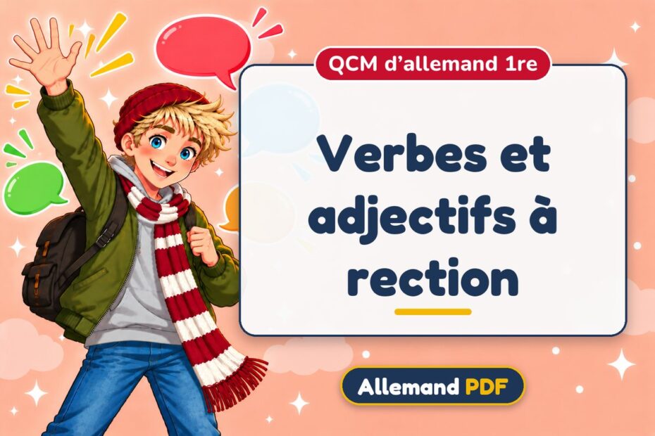 Verbes et adjectifs à rection : QCM d’allemand 1re, illustration Allemand PDF