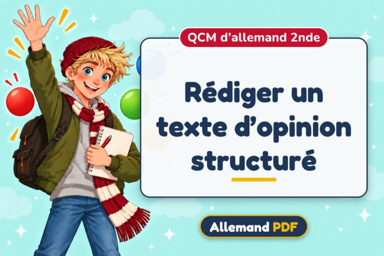Rédiger un texte d’opinion structuré : QCM d’allemand 2nde, illustration Allemand PDF