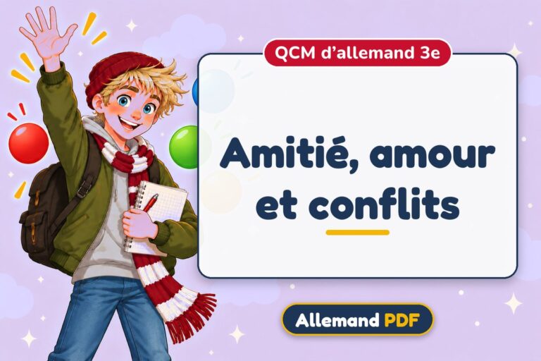 Amitié, amour et conflits : QCM d’allemand 3e, illustration Allemand PDF