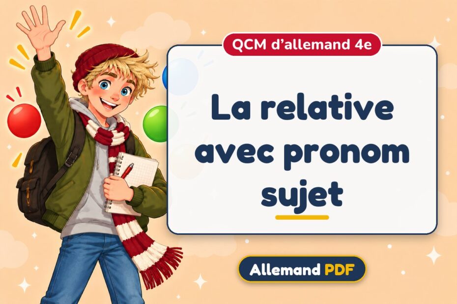 La relative avec pronom sujet : QCM d’allemand 4e, illustration Allemand PDF