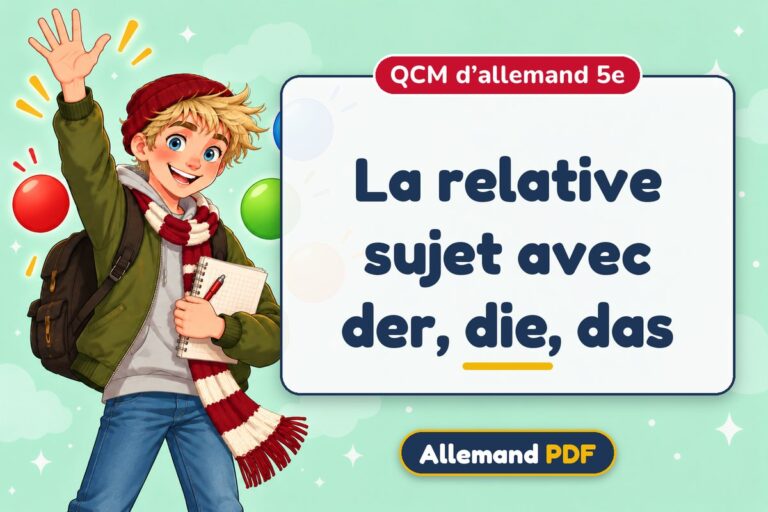 La relative sujet avec der, die, das : QCM d’allemand 5e, illustration Allemand PDF