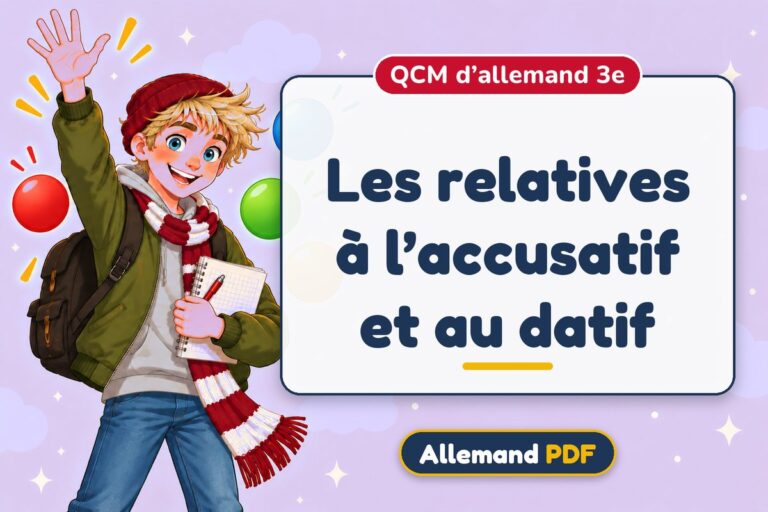 Les relatives à l’accusatif et au datif : QCM d’allemand 3e, illustration Allemand PDF