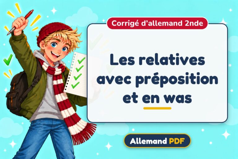 Les relatives avec préposition et en was : corrigé d’allemand 2nde, illustration Allemand PDF