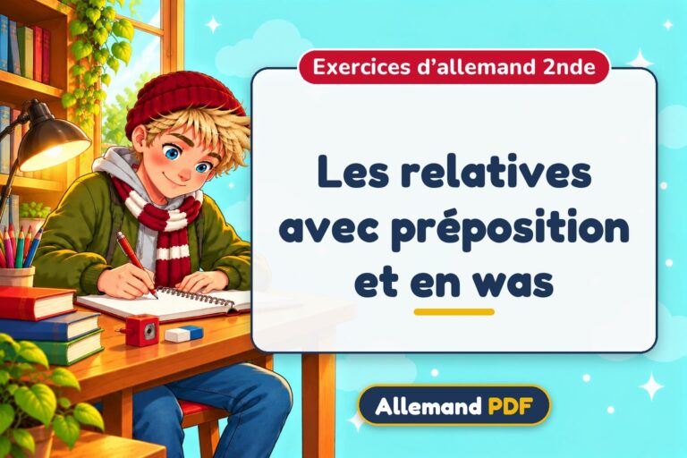 Les relatives avec préposition et en was : exercices d’allemand 2nde, illustration Allemand PDF