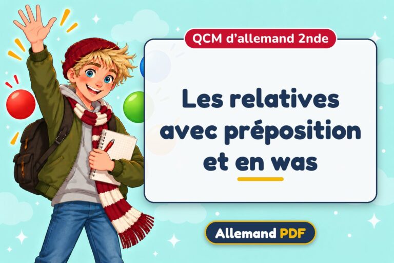 Les relatives avec préposition et en was : QCM d’allemand 2nde, illustration Allemand PDF
