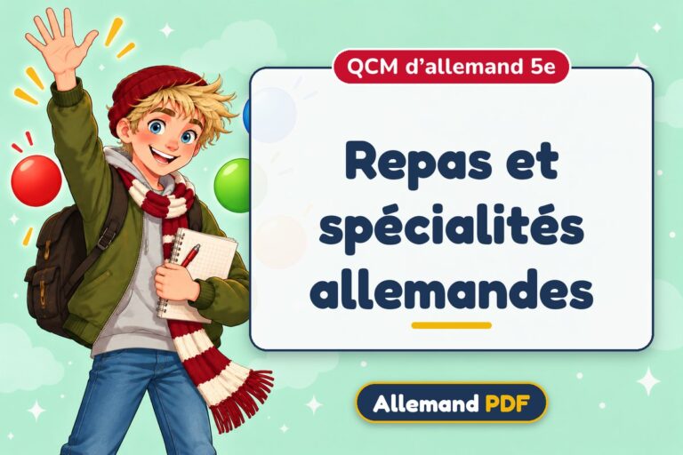 Repas et spécialités allemandes : QCM d’allemand 5e, illustration Allemand PDF