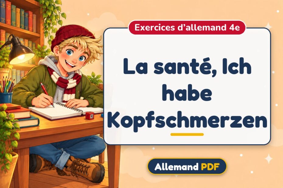 La santé, Ich habe Kopfschmerzen : exercices d’allemand 4e, illustration Allemand PDF