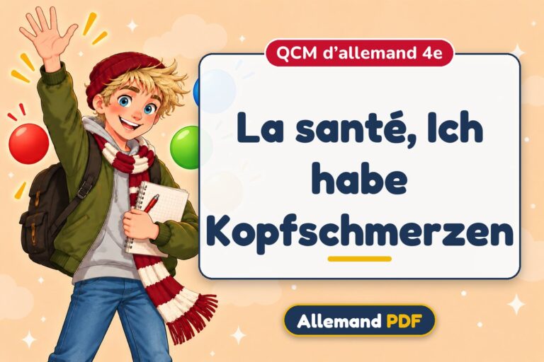 La santé, Ich habe Kopfschmerzen : QCM d’allemand 4e, illustration Allemand PDF