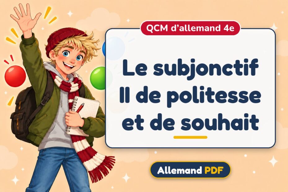 Le subjonctif II de politesse et de souhait : QCM d’allemand 4e, illustration Allemand PDF