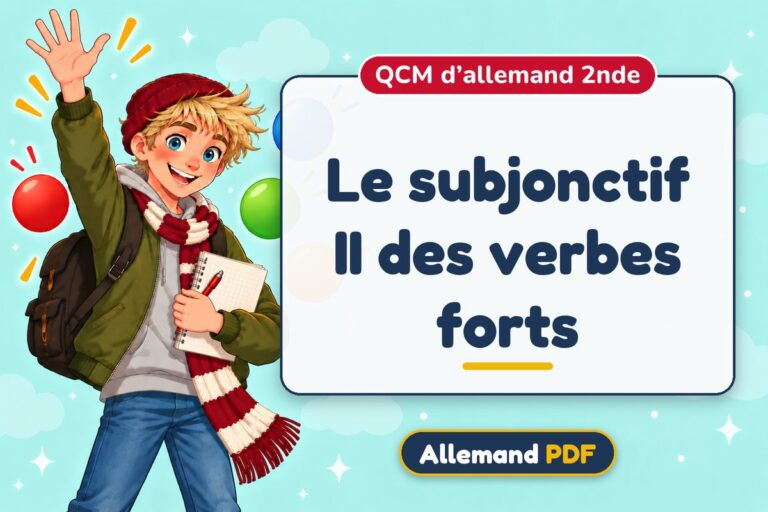 Le subjonctif II des verbes forts : QCM d’allemand 2nde, illustration Allemand PDF