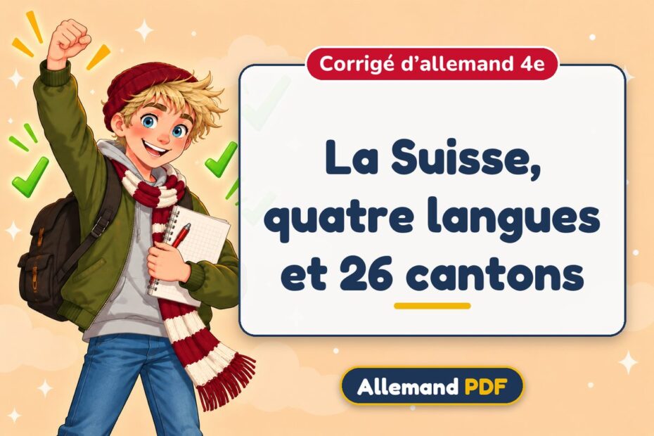 La Suisse, quatre langues et 26 cantons : corrigé d’allemand 4e, illustration Allemand PDF