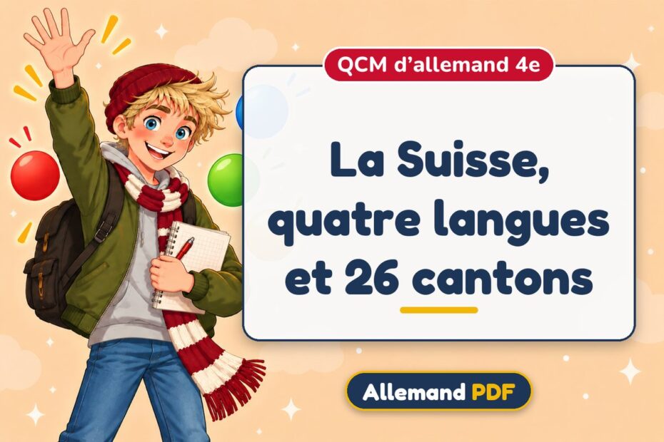 La Suisse, quatre langues et 26 cantons : QCM d’allemand 4e, illustration Allemand PDF