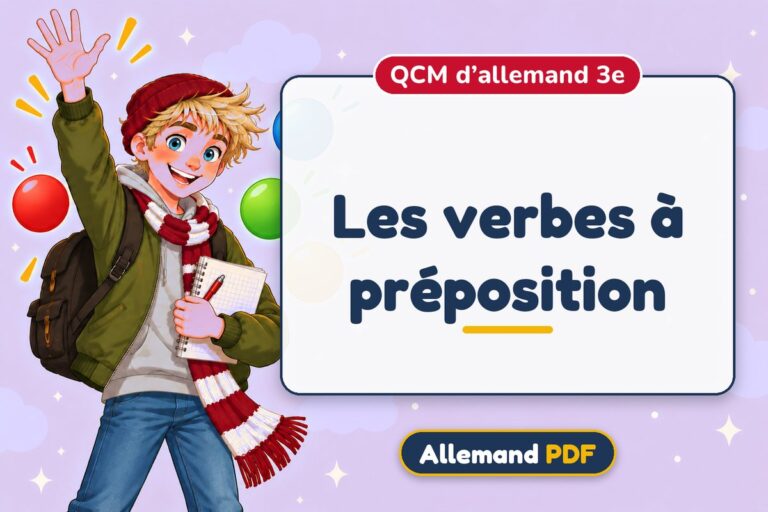 Les verbes à préposition : QCM d’allemand 3e, illustration Allemand PDF