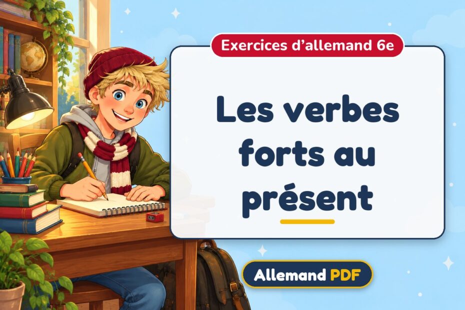 Les verbes forts au présent : exercices d’allemand 6e, illustration Allemand PDF