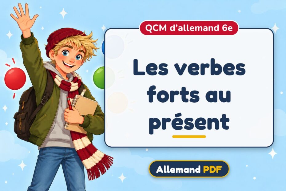 Les verbes forts au présent : QCM d’allemand 6e, illustration Allemand PDF