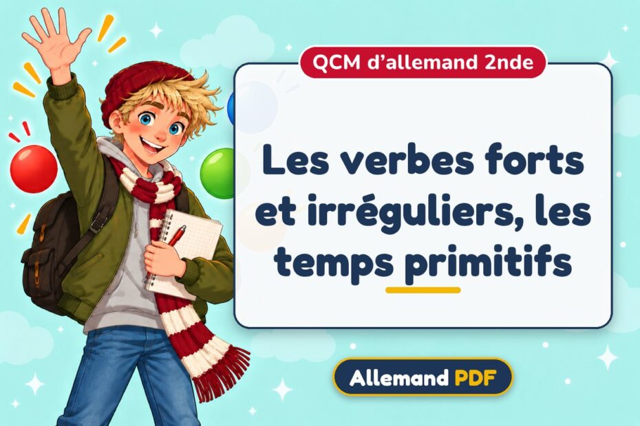 Les verbes forts et irréguliers, les temps primitifs : QCM d’allemand 2nde, illustration Allemand PDF
