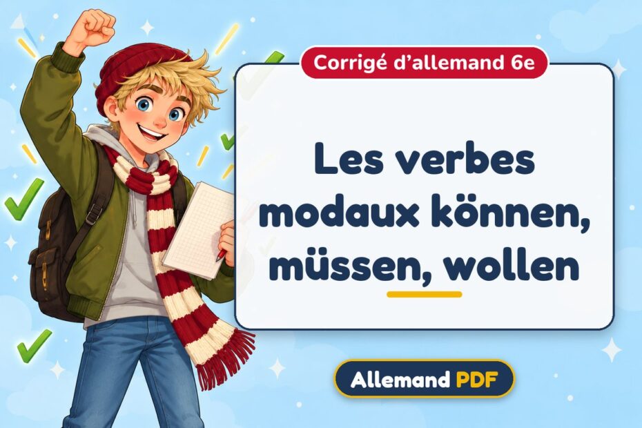 Les verbes modaux können, müssen, wollen : corrigé d’allemand 6e, illustration Allemand PDF
