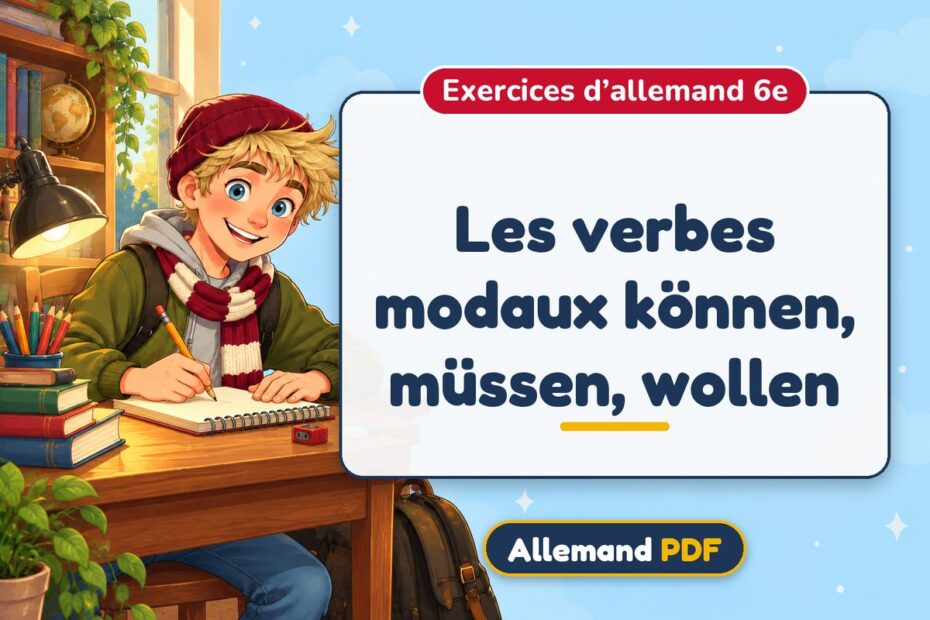 Les verbes modaux können, müssen, wollen : exercices d’allemand 6e, illustration Allemand PDF