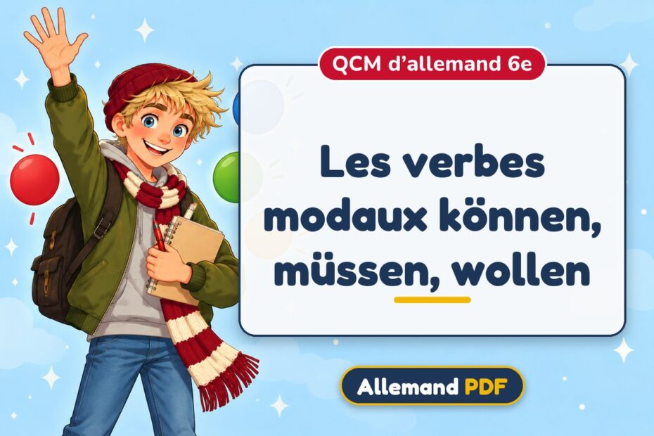 Les verbes modaux können, müssen, wollen : QCM d’allemand 6e, illustration Allemand PDF