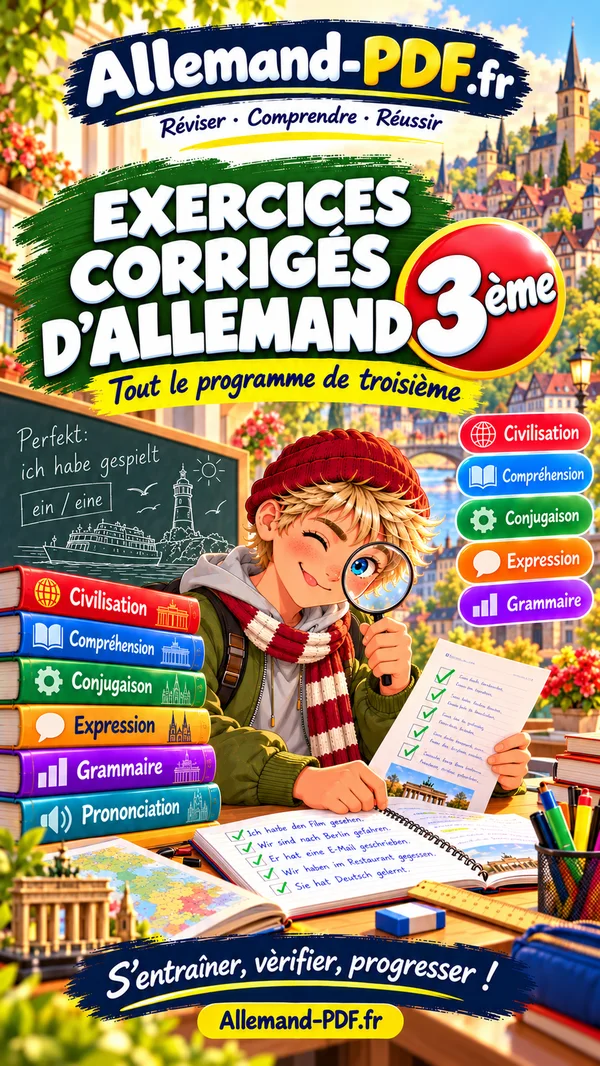 Jaquette du livre : Exercices corrigés d’allemand 3ème
