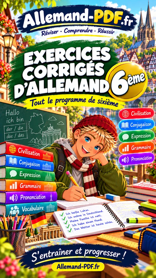 Jaquette du livre : Exercices corrigés d’allemand 6ème