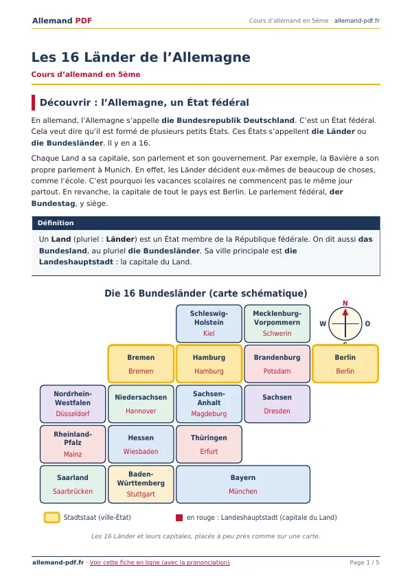 Cours « Les 16 Länder de l’Allemagne » en PDF