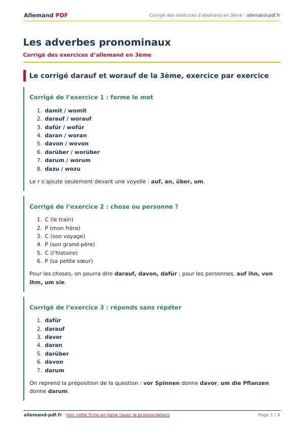 Corrigé « Les adverbes pronominaux » en PDF