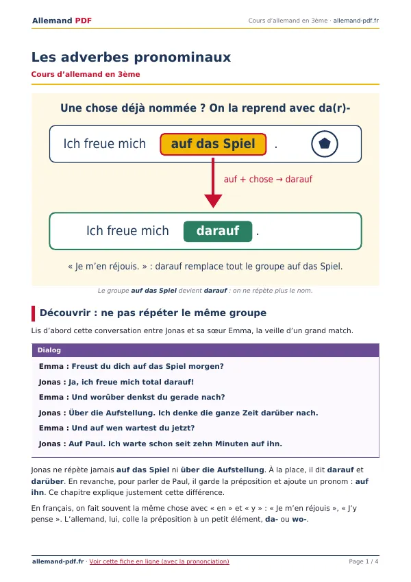 Cours « Les adverbes pronominaux » en PDF