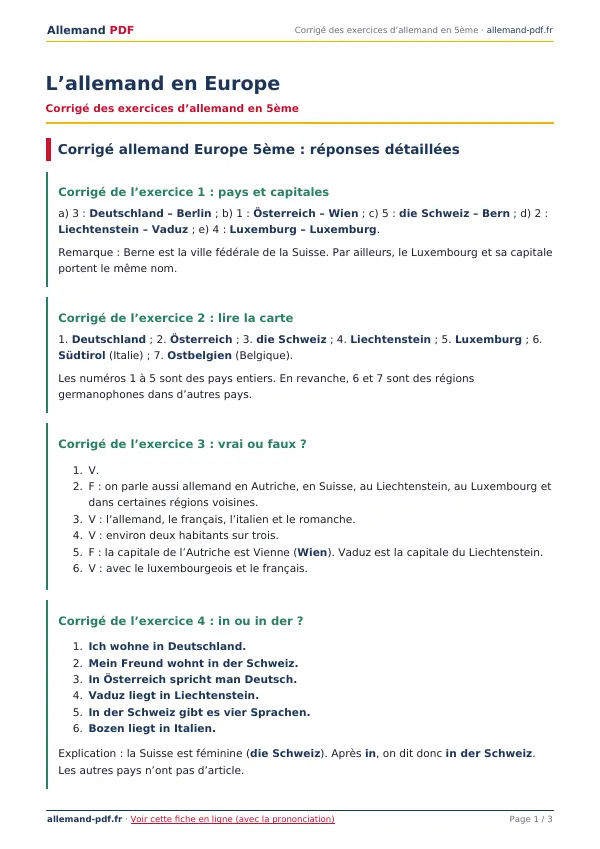 Corrigé « L’allemand en Europe » en PDF