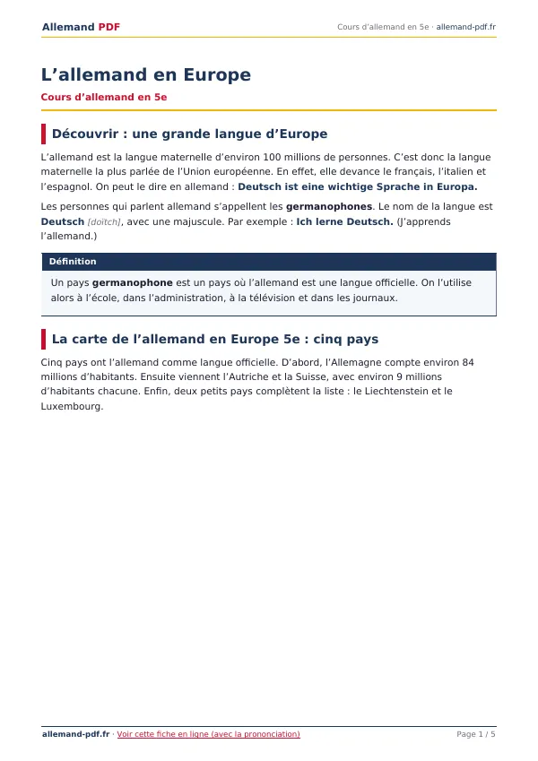 Cours « L’allemand en Europe » en PDF
