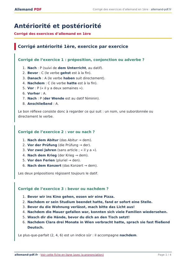 Corrigé « Antériorité et postériorité » en PDF