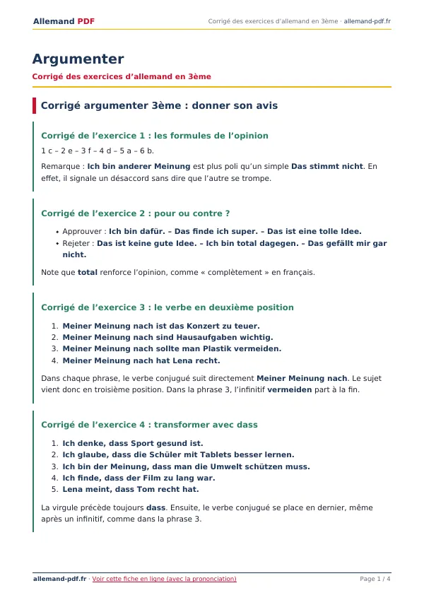Corrigé « Argumenter » en PDF