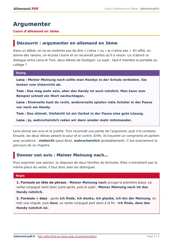 Cours « Argumenter » en PDF