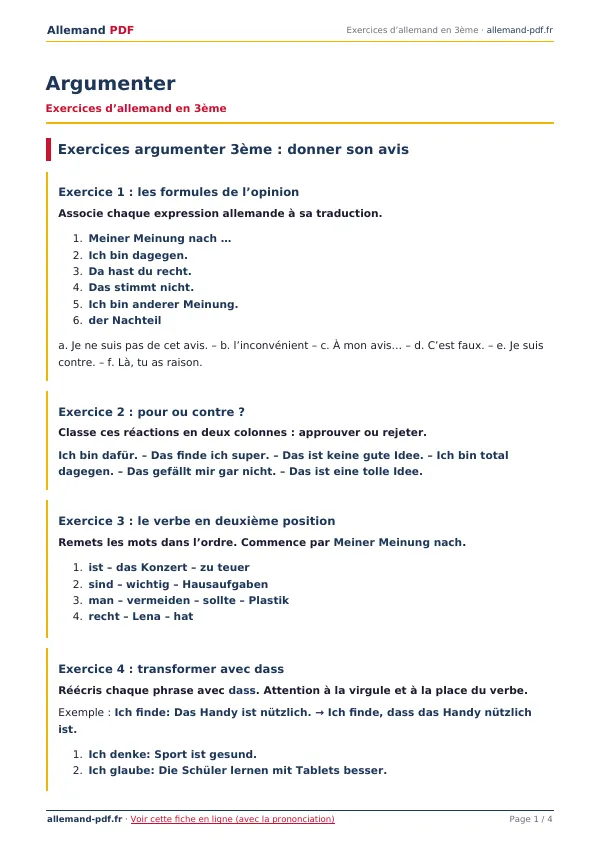 Exercices « Argumenter » en PDF
