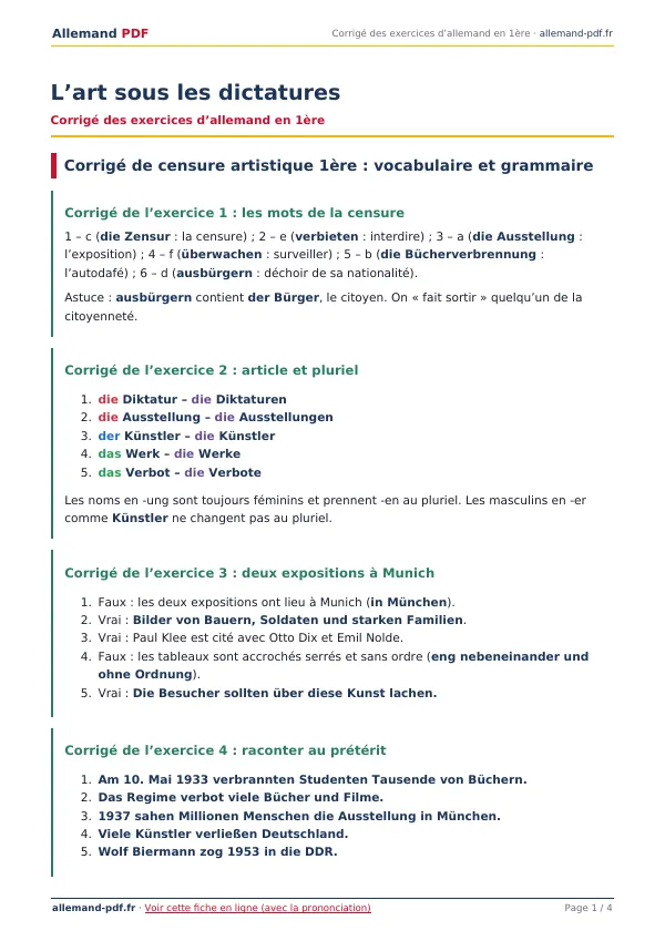 Corrigé « L’art sous les dictatures » en PDF