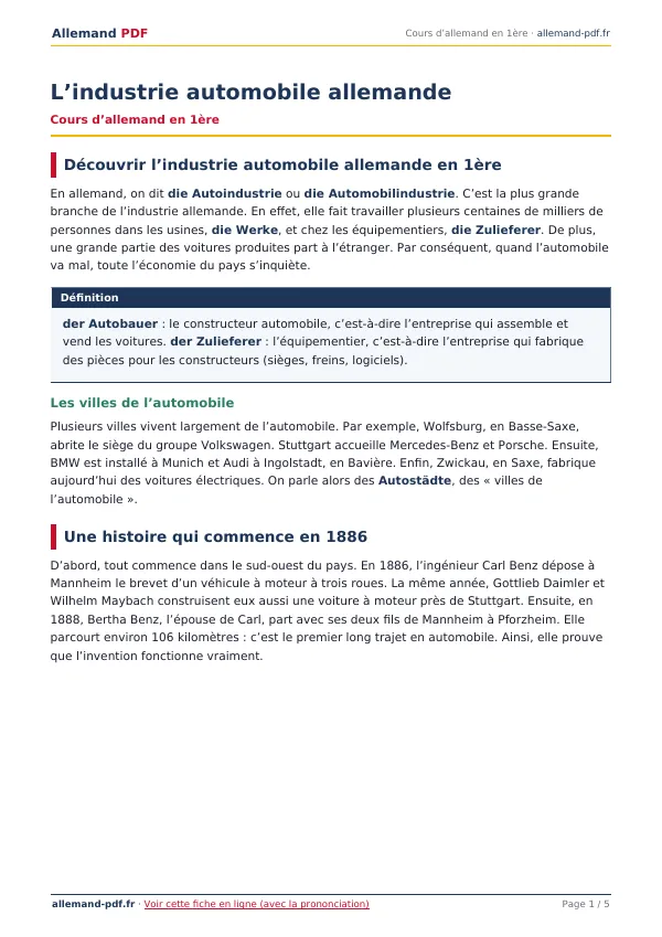 Cours « L’industrie automobile allemande » en PDF