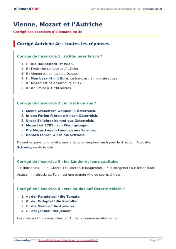 Corrigé « Vienne, Mozart et l’Autriche » en PDF