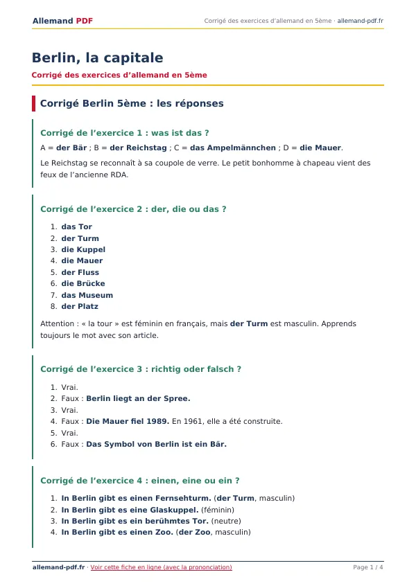 Corrigé « Berlin, la capitale » en PDF