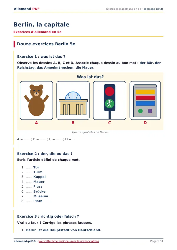 Exercices « Berlin, la capitale » en PDF