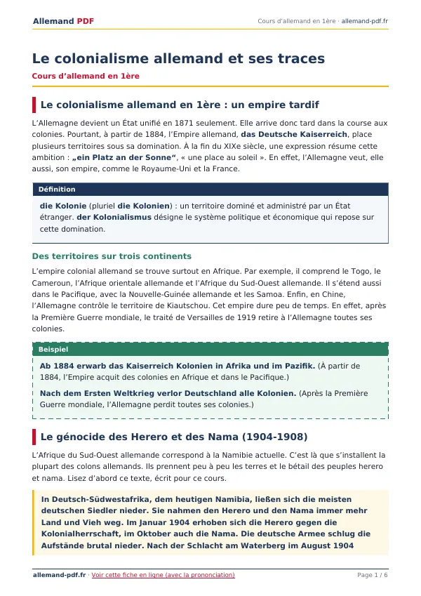 Cours « Le colonialisme allemand et ses traces » en PDF
