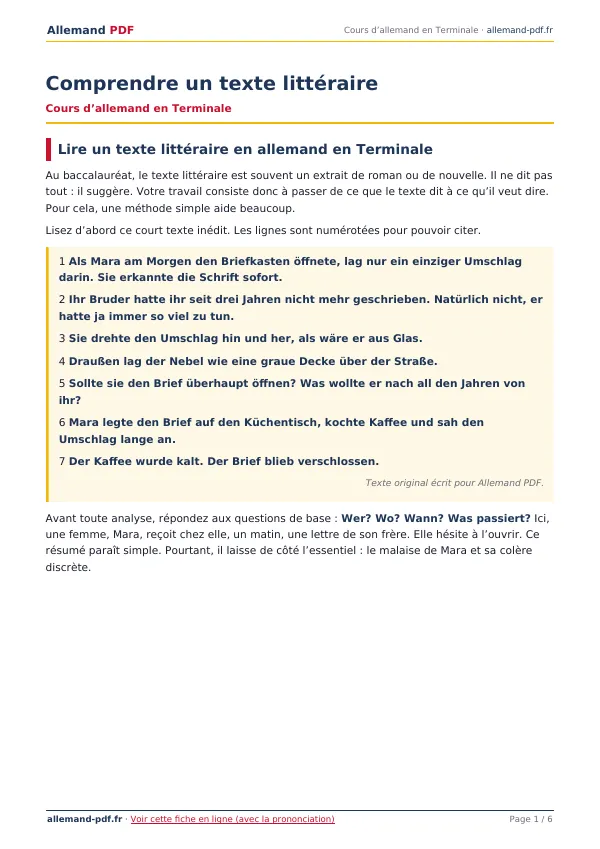 Cours « Comprendre un texte littéraire » en PDF