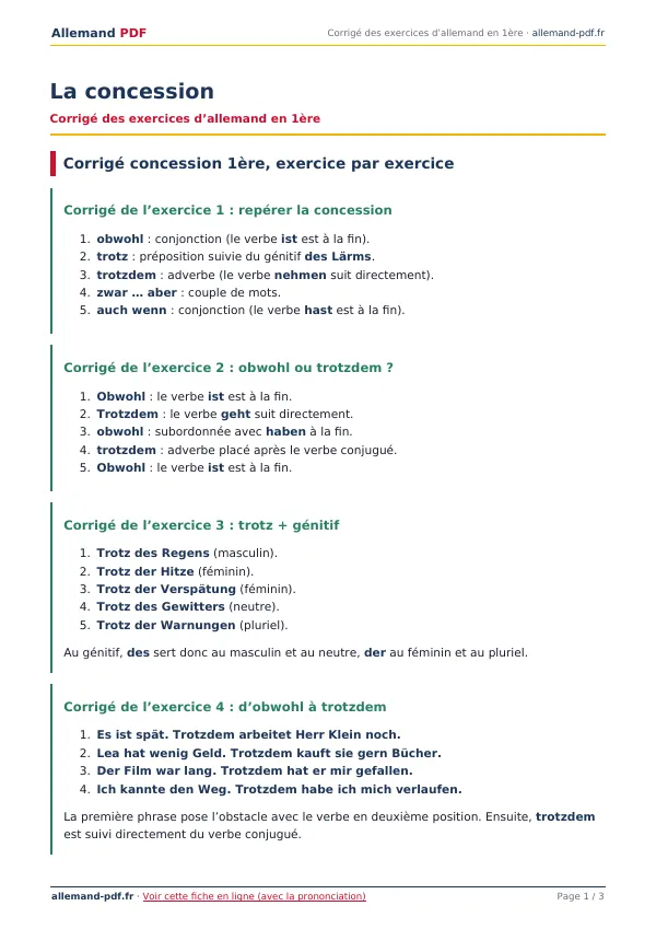 Corrigé « La concession » en PDF