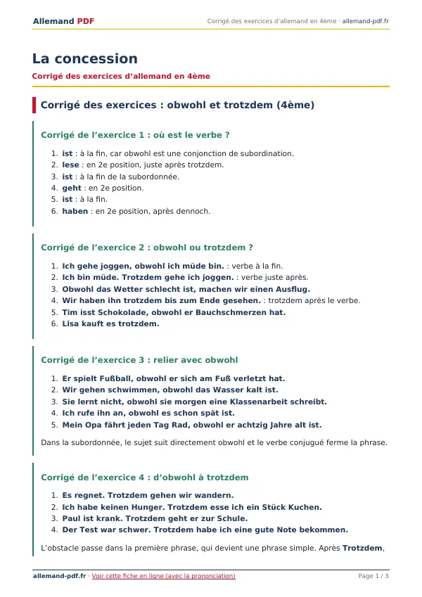 Corrigé « La concession » en PDF