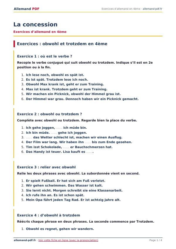 Exercices « La concession » en PDF